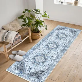 GARVEE Bohemian Area Rug Runner 2x6 for Hallway Oriental Medallion Non-Slip Washable Rug Runner Vintage Throw Kitchen Runner Rug Vintage Blue Carpet Runner for Entryway Bedroom Foyer Bathroom