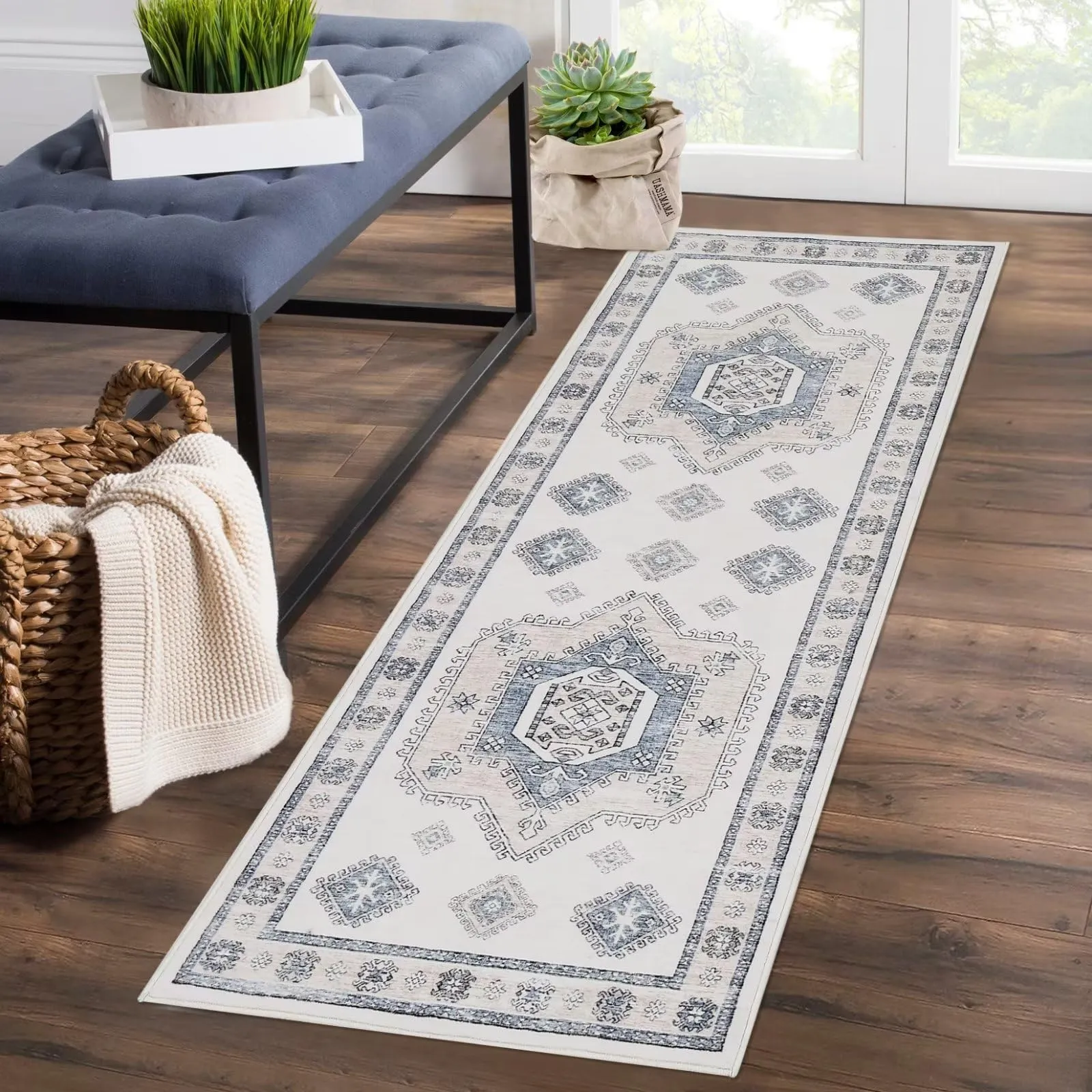 GARVEE Bohemian Runner Rug 2x6 Washable Hallway Runner Moroccan Geometric Carpet Runner Non-Slip Non-Shedding Kitchen Mat Foldable Entry Throw Area Rug for Living Room Bedroom