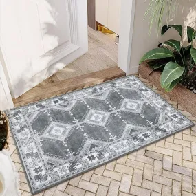 GARVEE Boho Small Rug 2x3 Moroccan Diamond Medallion Area Rug for Kitchen Entryway Bohemian Farmhouse Rustic Geometric Door Mat Washable Rug for Bedroom Kitchen Backyard, Grey