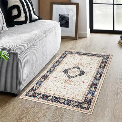 GARVEE Boho Tribal Area Rug - 4x6 Grey Machine Washable Bedroom Rugs for Living Room, Disstressed Soft Non Slip Indoor Nursery Floor Mat Carpet for Kitchen Table Home Office Camper RV Bar 4'x6' Beige