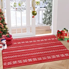 GARVEE Christmas Area Rug 2x3 Boho Area Rug for Entryway Bohemian Christmas Doormat Non-Slip Kitchen Rug Washable Floor Cover for Living Room Bedroom, Red Boho, 2x3 Feet