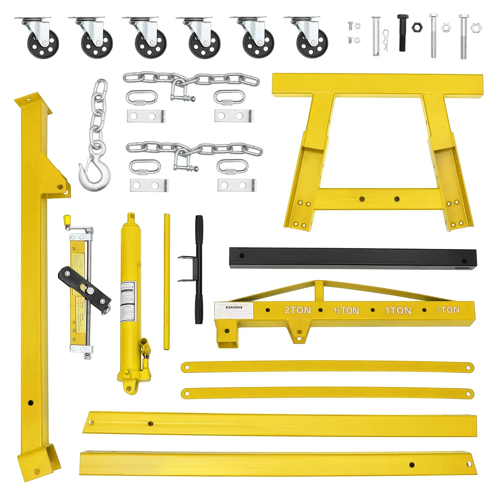 GARVEE Engine Hoist with Lever, 2 Ton 4000 Lbs Heavy Duty Folding Cherry Picker Engine Lift Hydraulic Tilting Engine Shop Crane with 6 Iron Caster Wheels Telescopic Boom Hitch,Yellow