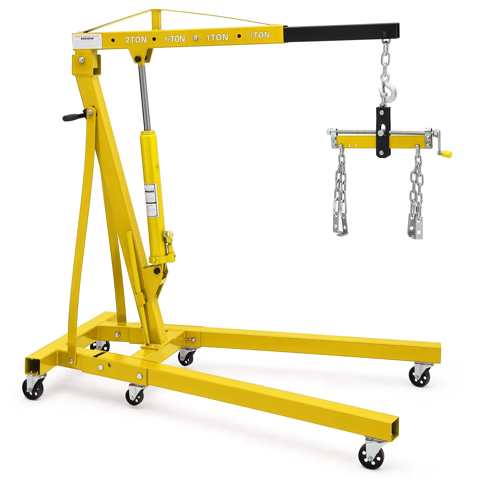 GARVEE Engine Hoist with Lever, 2 Ton 4000 Lbs Heavy Duty Folding Cherry Picker Engine Lift Hydraulic Tilting Engine Shop Crane with 6 Iron Caster Wheels Telescopic Boom Hitch,Yellow