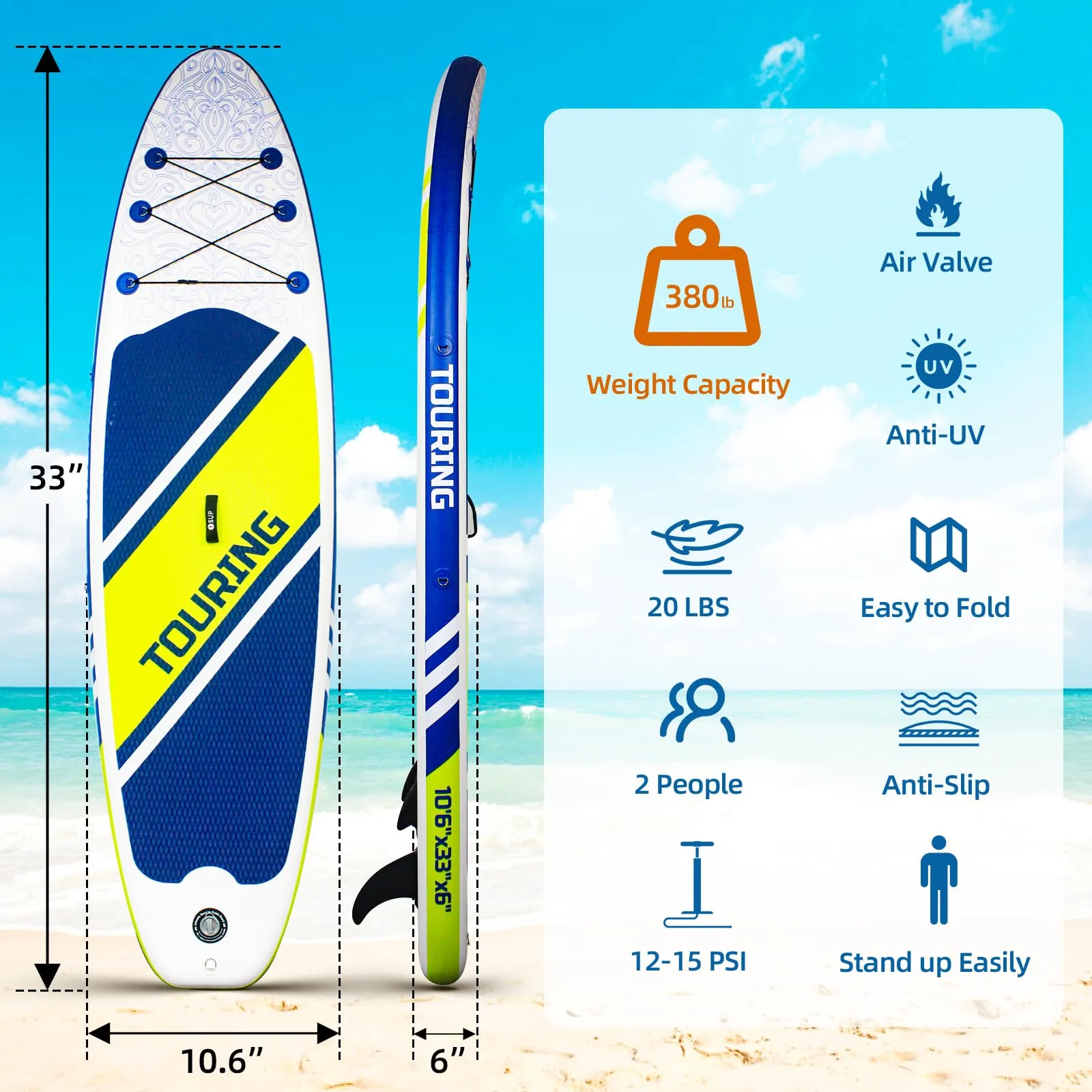 GARVEE Inflatable Paddle Board 10'6x33x6   Adjustable Floating Paddles   Premium Accessories   Non-Slip Comfort Deck   Durable & Stable Design   Suitable for Youth & Adults   Pet-Friendly   Ideal for Fishing, Surfing, Yoga