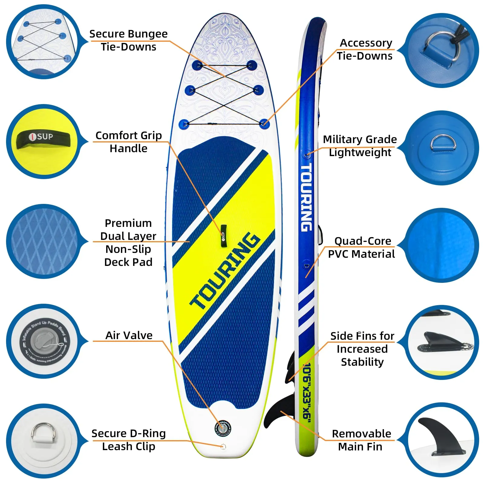 GARVEE Inflatable Paddle Board 10'6x33x6   Adjustable Floating Paddles   Premium Accessories   Non-Slip Comfort Deck   Durable & Stable Design   Suitable for Youth & Adults   Pet-Friendly   Ideal for Fishing, Surfing, Yoga