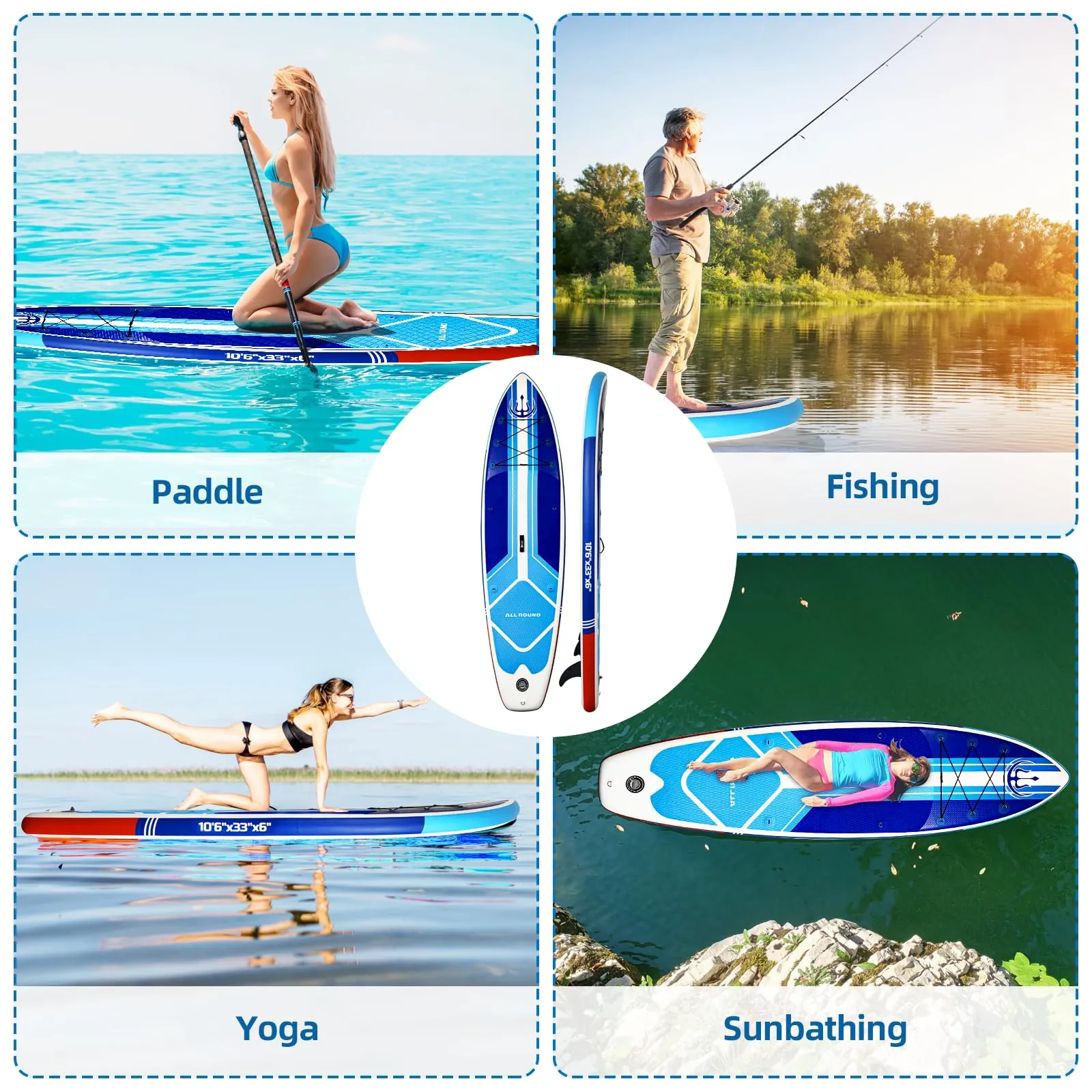 GARVEE Inflatable Paddle Board 10'6x33x6   Adjustable Floating Paddles   Premium Accessories   Non-Slip Deck   380 lbs Capacity   Suitable for All Skill Levels