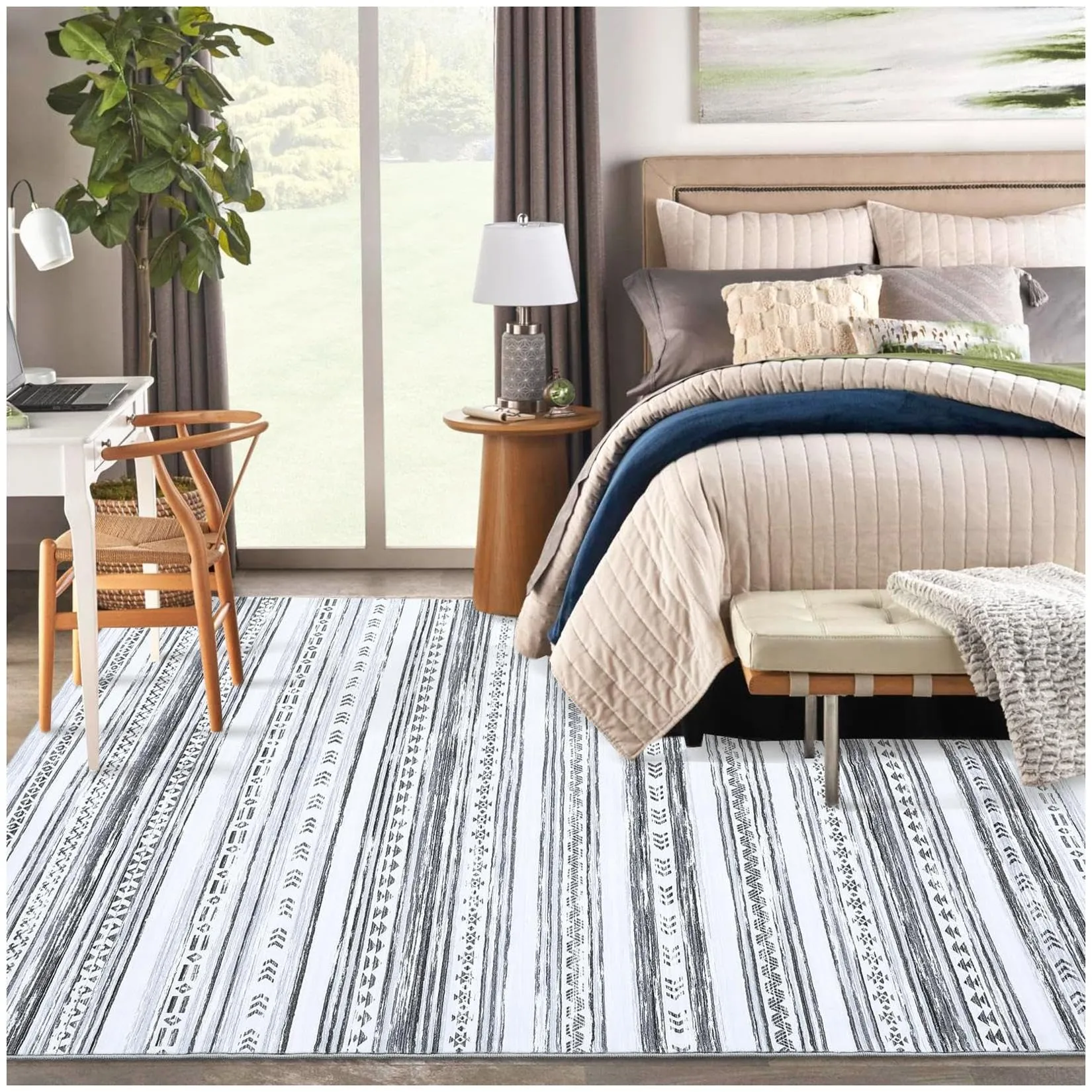 GARVEE Kitchen Rug 2x8 Runner for Hallways Machine Washable Boho Rug Non Skid Rubber Backing Mat for Bedroom & Laundry, Grey