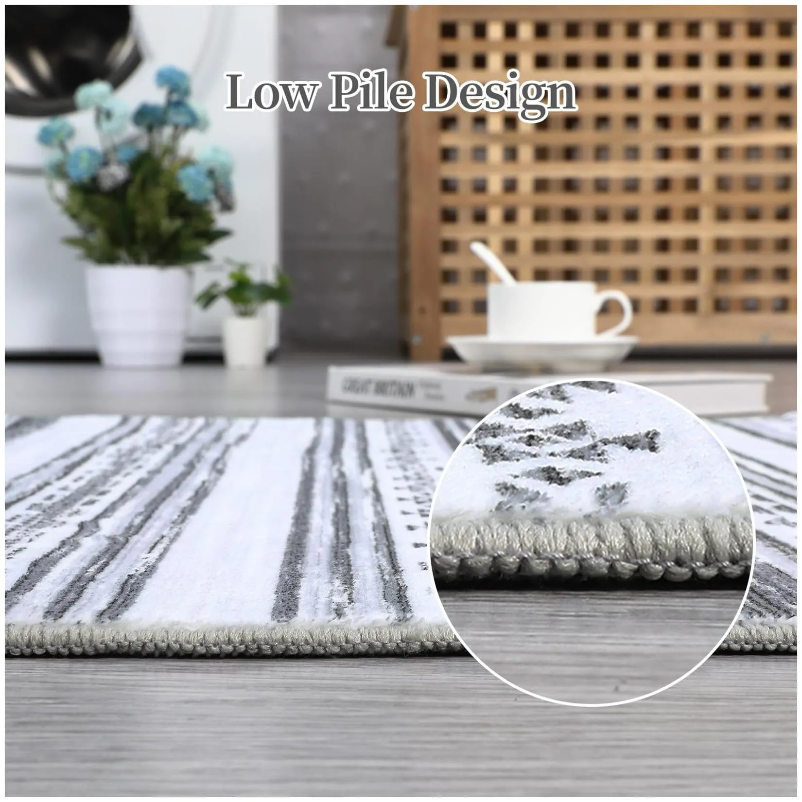 GARVEE Kitchen Rug 2x8 Runner for Hallways Machine Washable Boho Rug Non Skid Rubber Backing Mat for Bedroom & Laundry, Grey