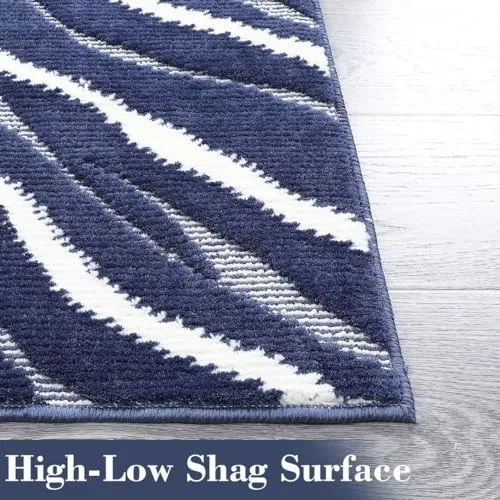 GARVEE Large Area Rug 12x18 Bohemian Modern Contemporary Solid Easy-Cleaning Area Rug Non Shedding Indoor Throw Carpet for Bedroom Living Room, Navy/White