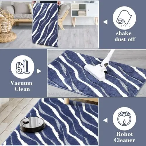 GARVEE Large Area Rug 12x18 Bohemian Modern Contemporary Solid Easy-Cleaning Area Rug Non Shedding Indoor Throw Carpet for Bedroom Living Room, Navy/White