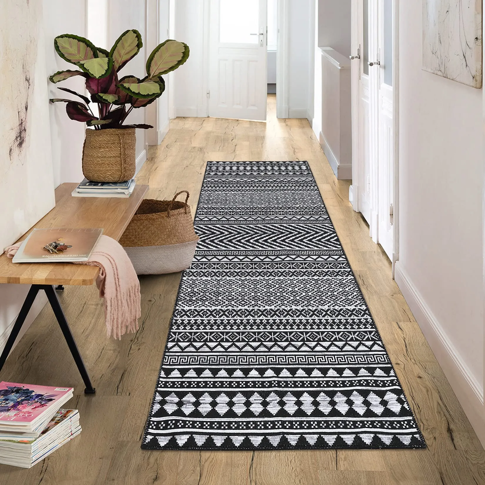 GARVEE Rug Runner for Hallway Moroccan Rug Non-Shedding Large Carpet Oriental Distressed Antique Long Rug for Bathroom Living Room 2 x 8 Kitchen Runner Rug Long Mat, Black Distressed