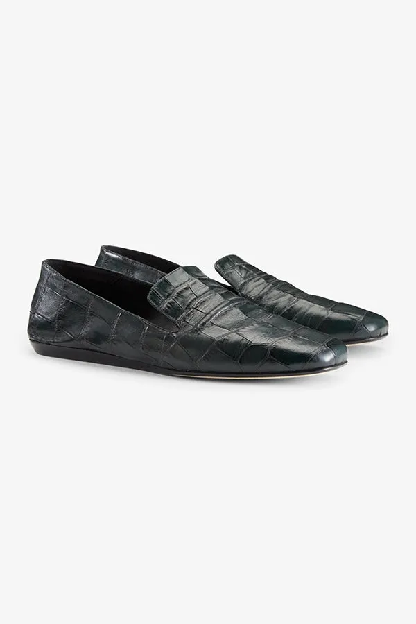 Grace Loafer - Embossed Croc :: Dark Green