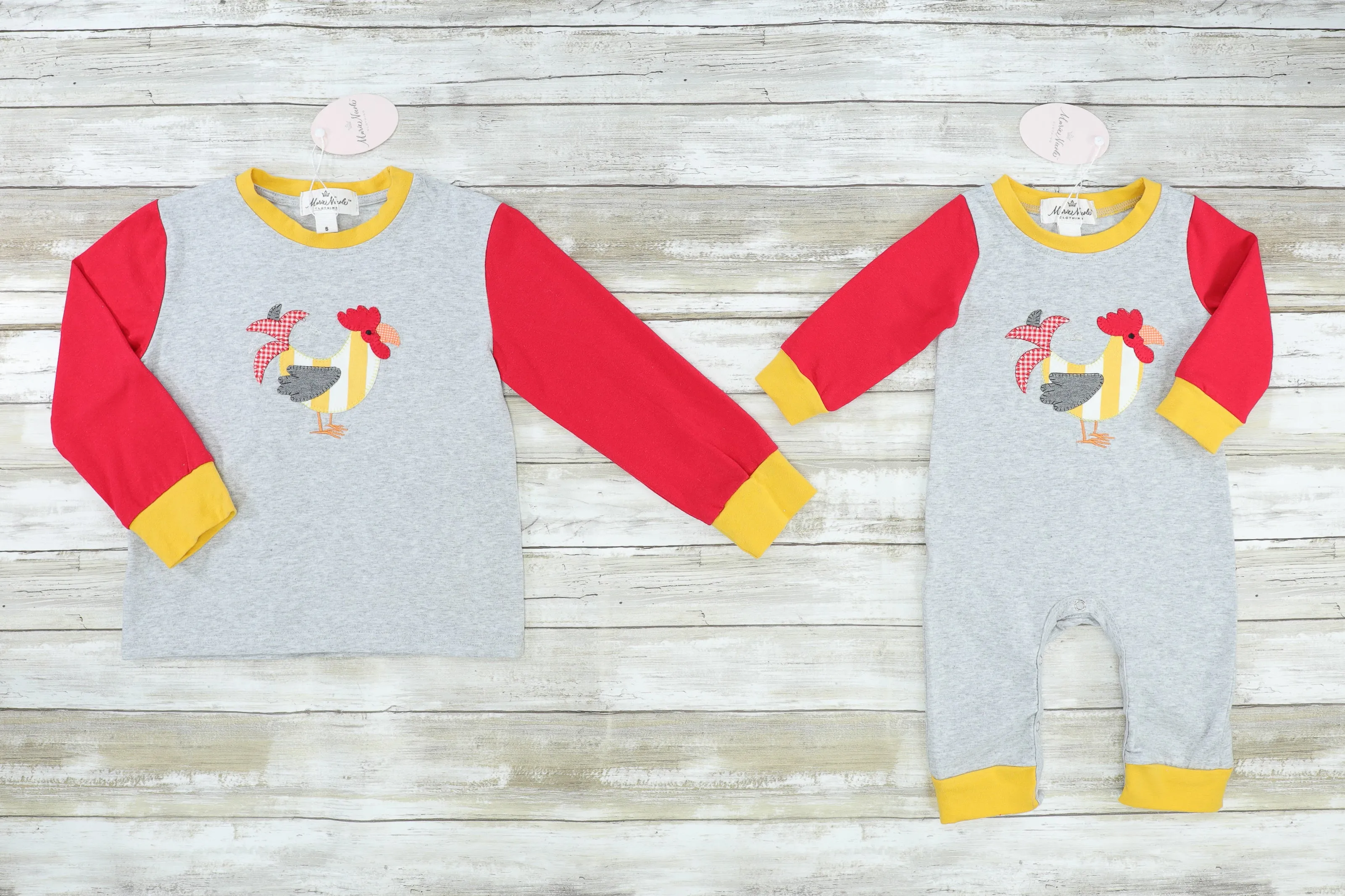 Grey & Red Rooster Raglan Romper