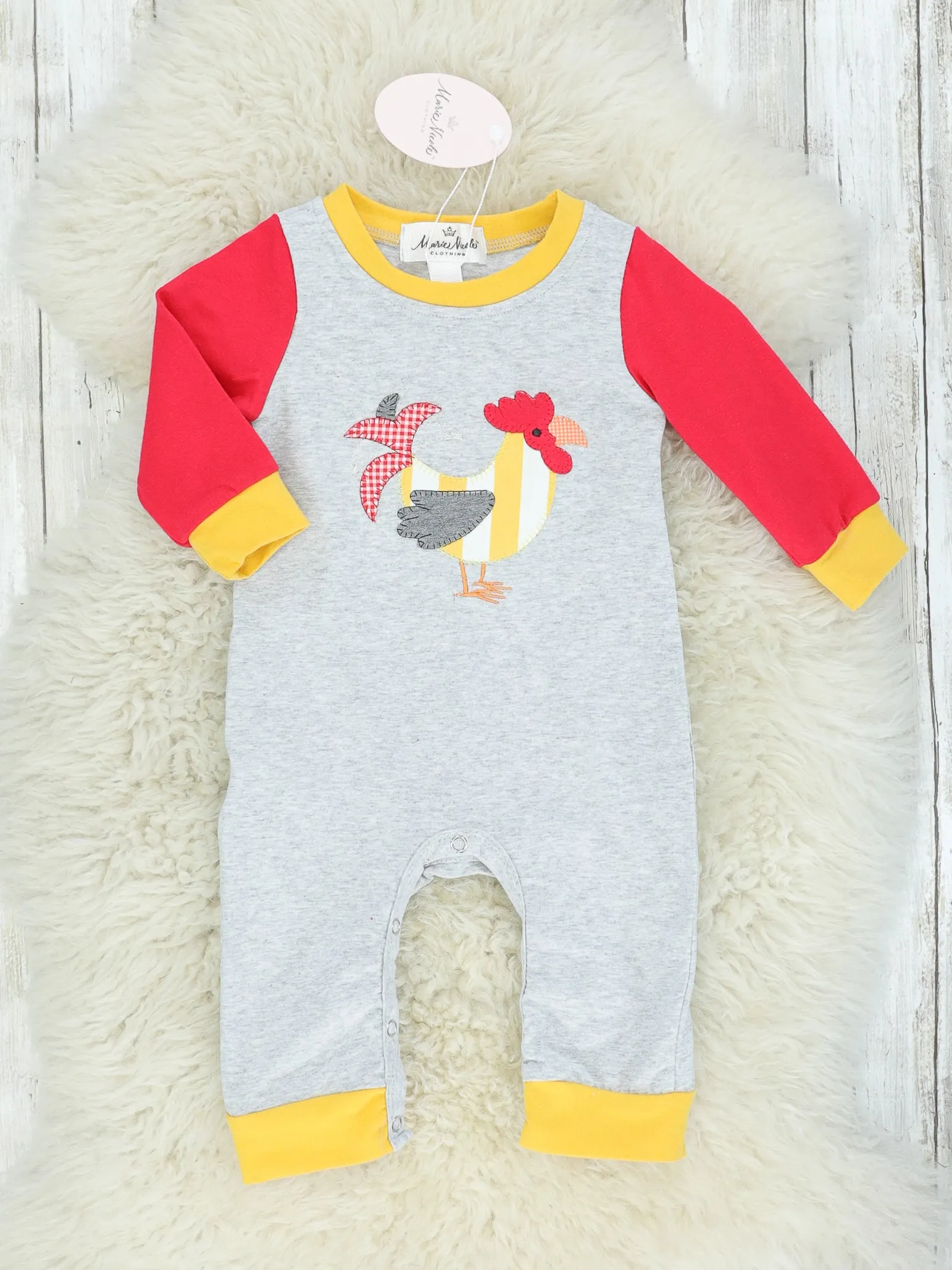 Grey & Red Rooster Raglan Romper