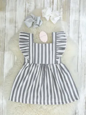 Grey Pinstriped Ruffle Dress