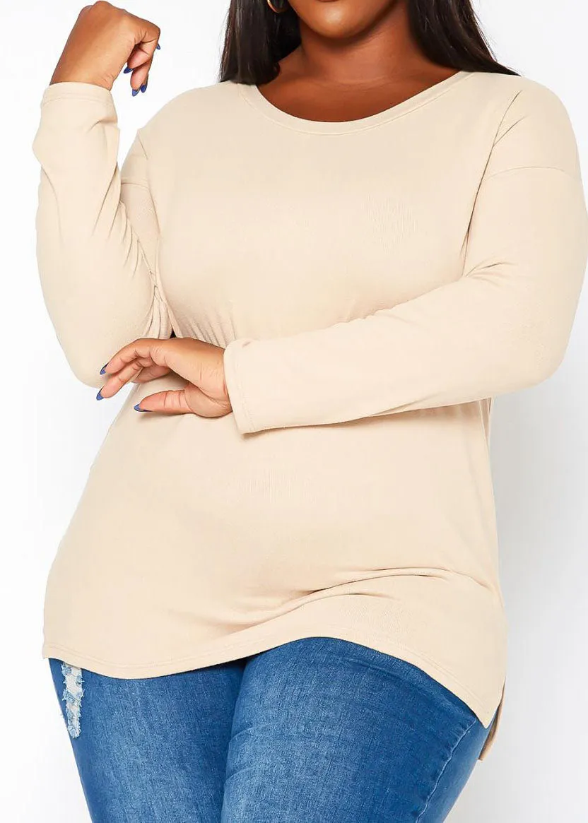 Hi Curvy Plus Size Casual Crew Neck Long Sleeve Top