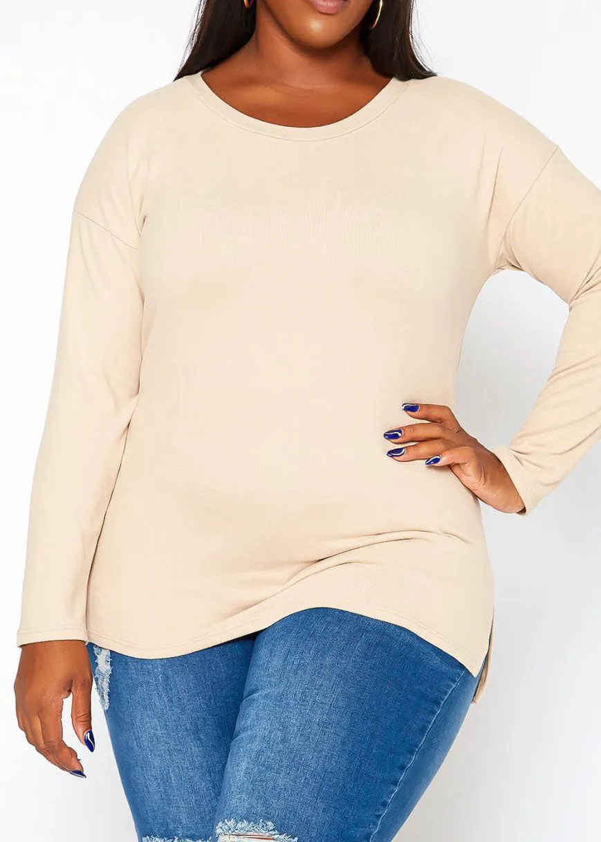 Hi Curvy Plus Size Casual Crew Neck Long Sleeve Top