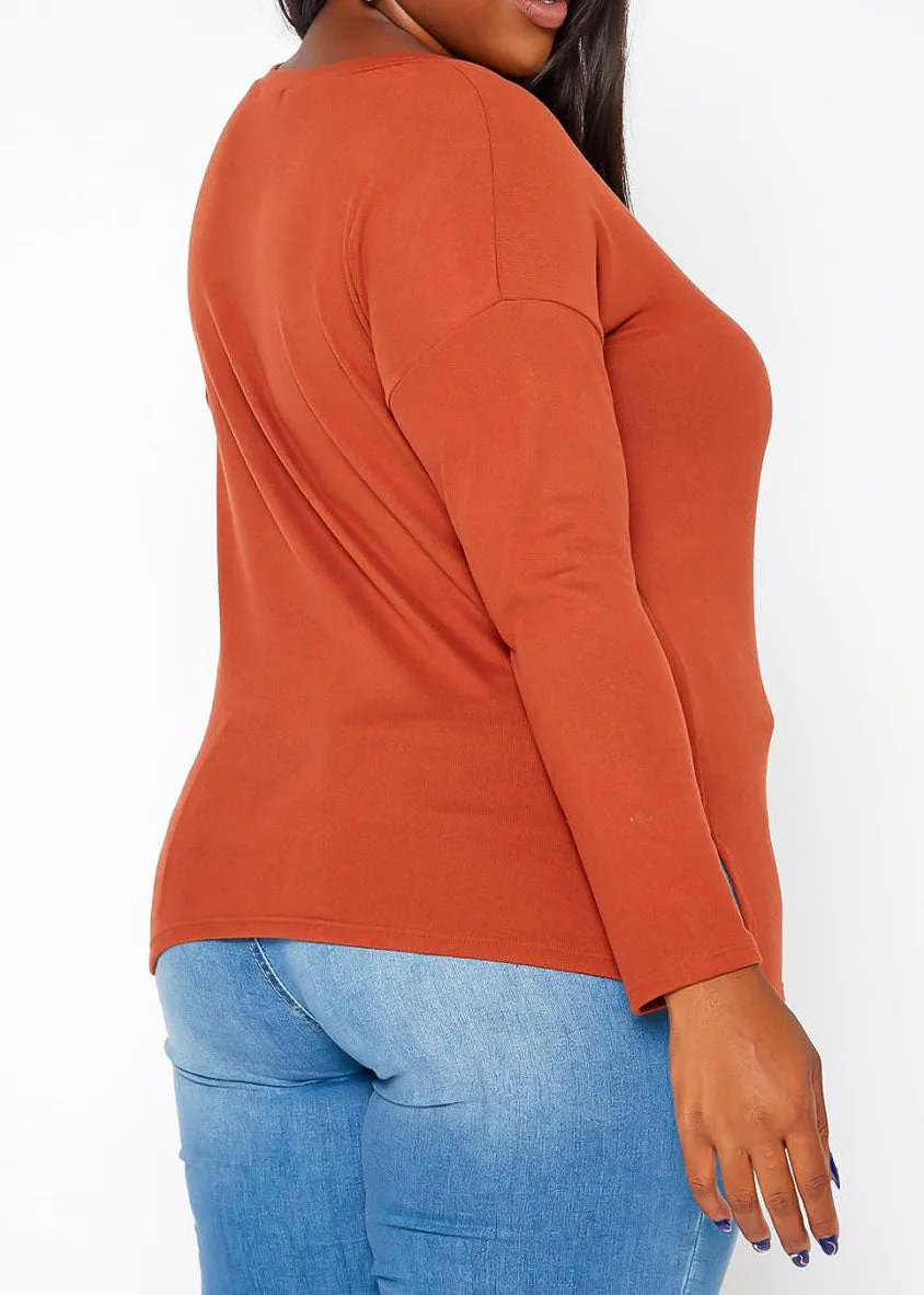 Hi Curvy Plus Size Casual Crew Neck Long Sleeve Top