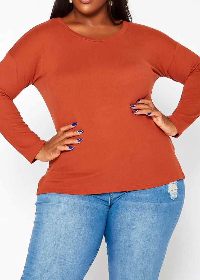 Hi Curvy Plus Size Casual Crew Neck Long Sleeve Top