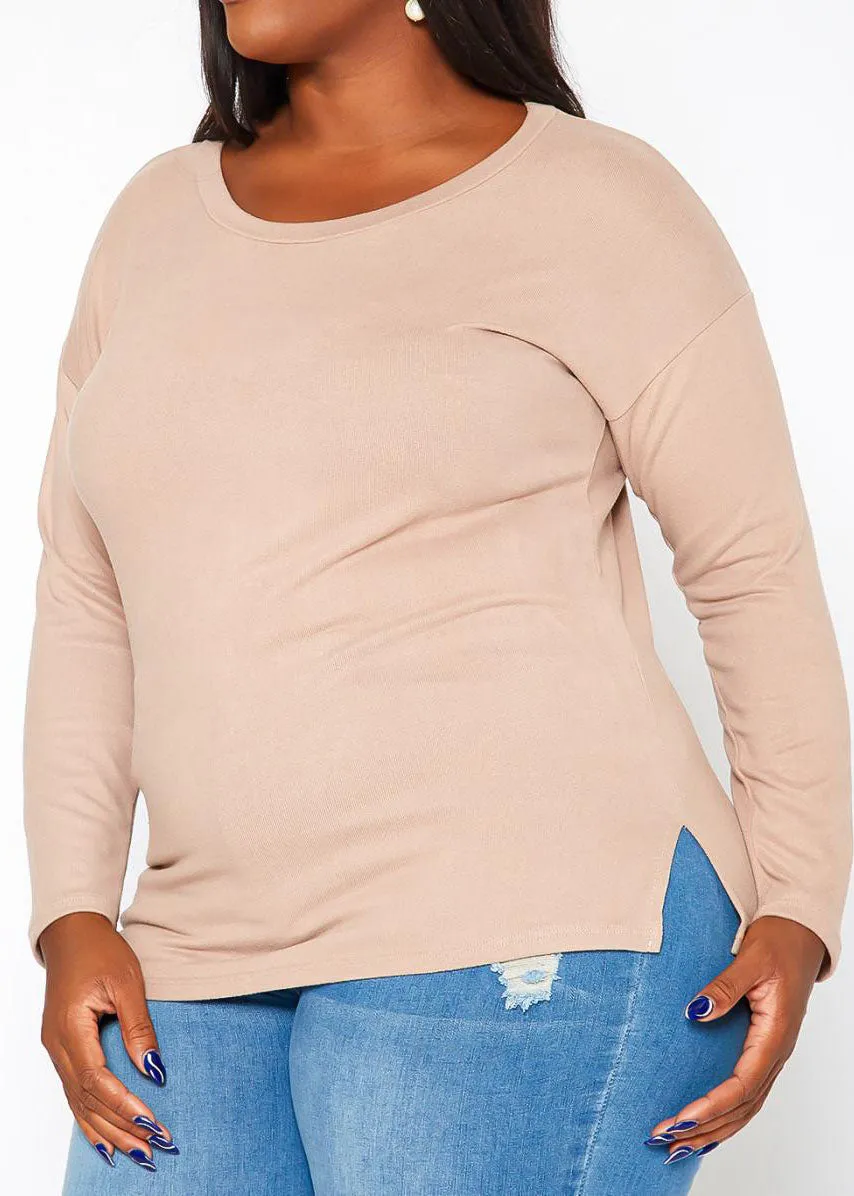 Hi Curvy Plus Size Casual Crew Neck Long Sleeve Top