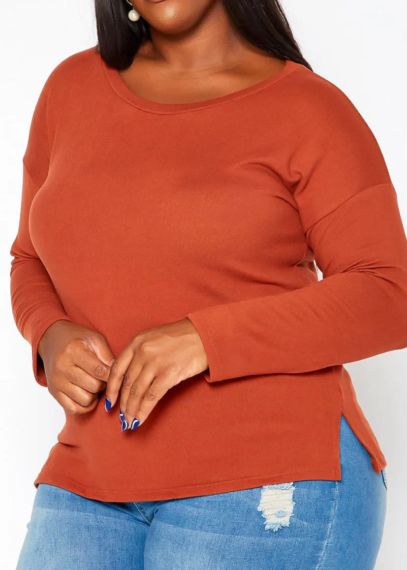 Hi Curvy Plus Size Casual Crew Neck Long Sleeve Top