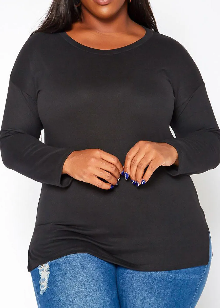 Hi Curvy Plus Size Casual Crew Neck Long Sleeve Top