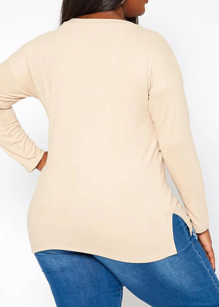 Hi Curvy Plus Size Casual Crew Neck Long Sleeve Top