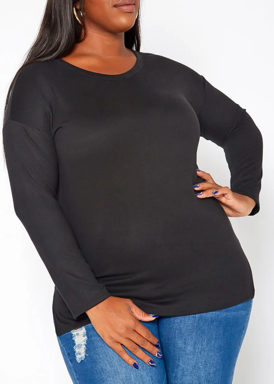 Hi Curvy Plus Size Casual Crew Neck Long Sleeve Top