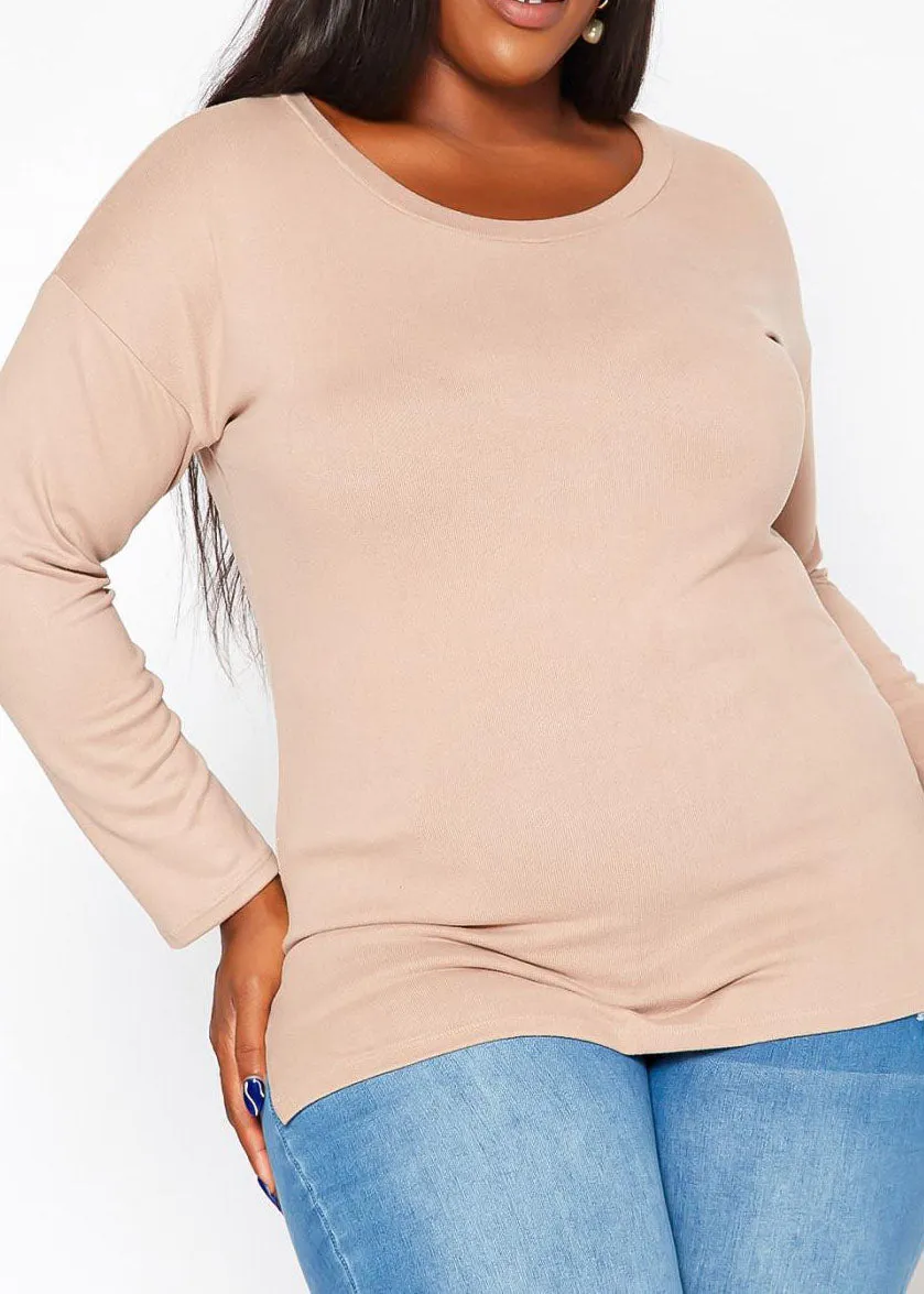 Hi Curvy Plus Size Casual Crew Neck Long Sleeve Top