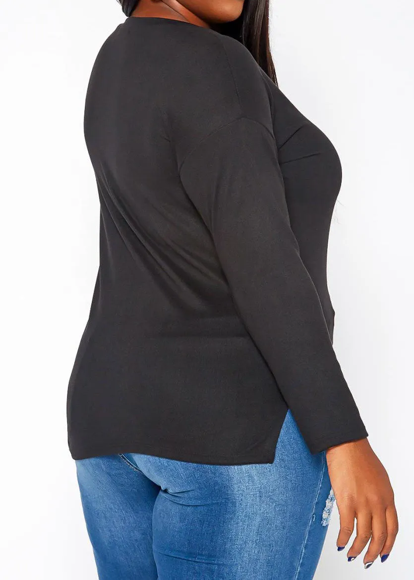 Hi Curvy Plus Size Casual Crew Neck Long Sleeve Top