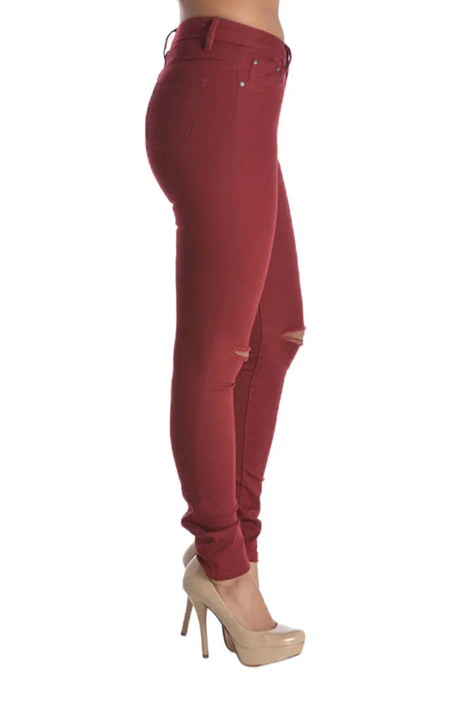 High Waisted Colored Ripped Skinny Pants