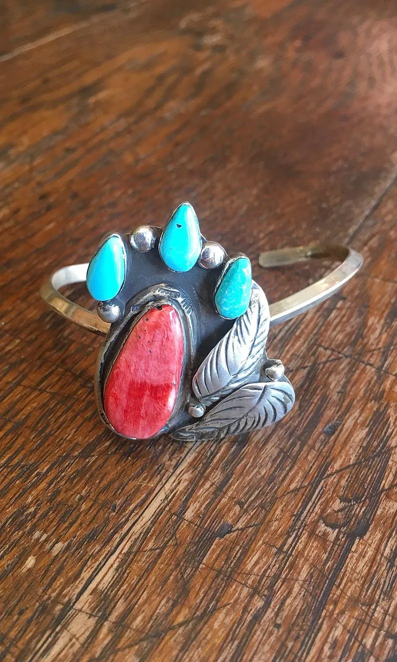 INDIAN SUMMER FB Sterling Silver, Spiny Oyster, and Turquoise Cuff