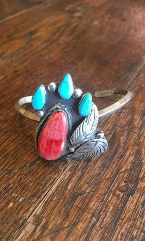 INDIAN SUMMER FB Sterling Silver, Spiny Oyster, and Turquoise Cuff