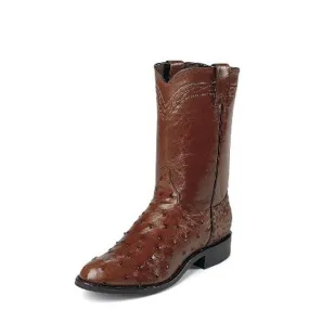 Justin Men's (3105) 10" Antique Brown ROPER ROUND TOE Full Quill Ostrich Boots