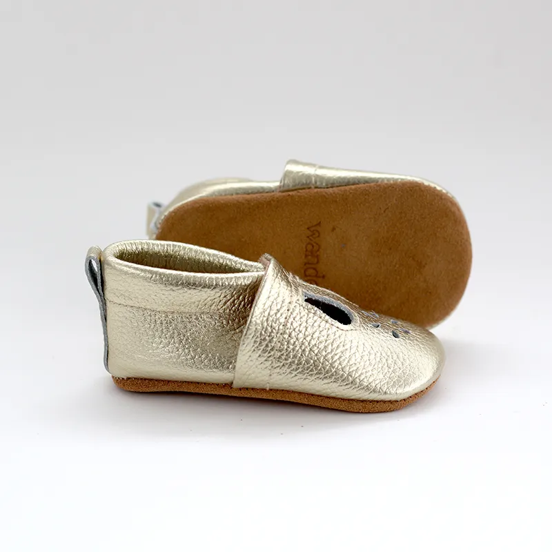 Leather T-Bar Moccasin - Golden