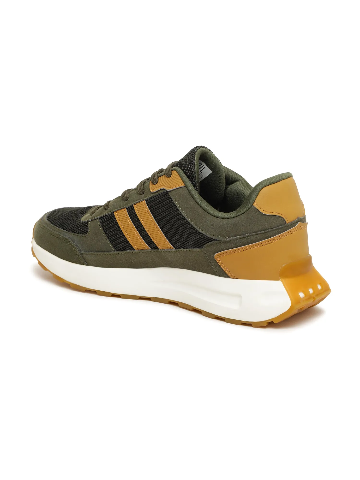 Men's Olive Green Color Block Lace-Up Running Shoes