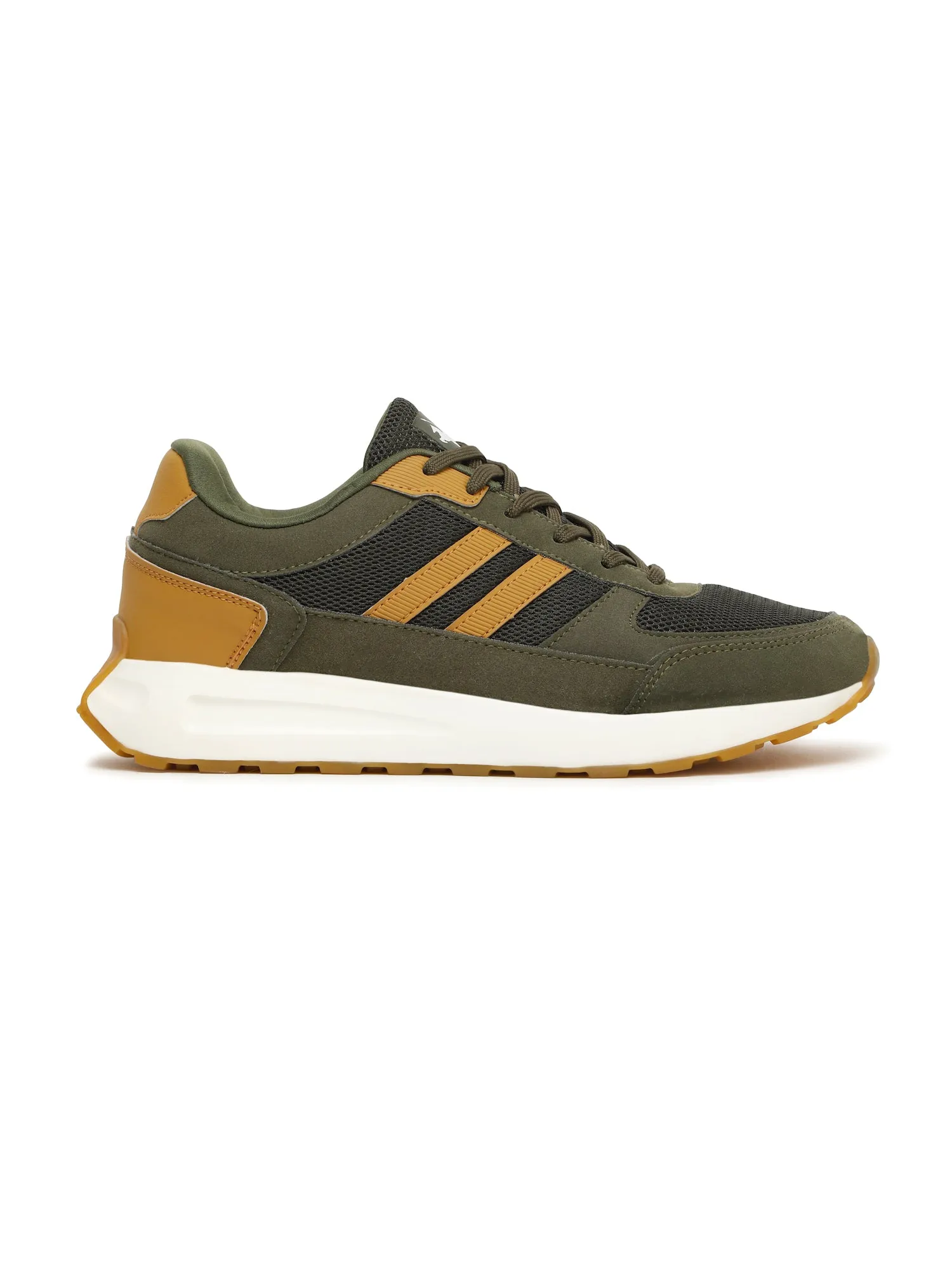 Men's Olive Green Color Block Lace-Up Running Shoes