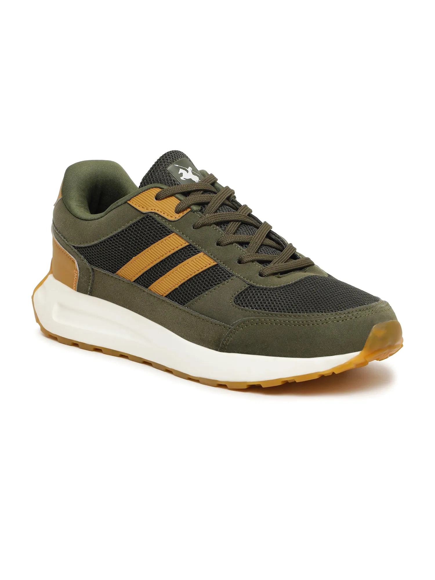 Men's Olive Green Color Block Lace-Up Running Shoes