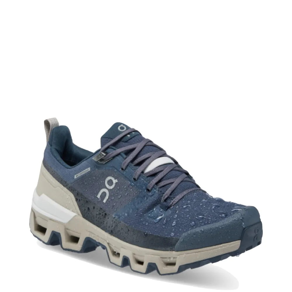 On Women's Cloudwander Waterproof Low Hiking Shoes in Navy/Desert