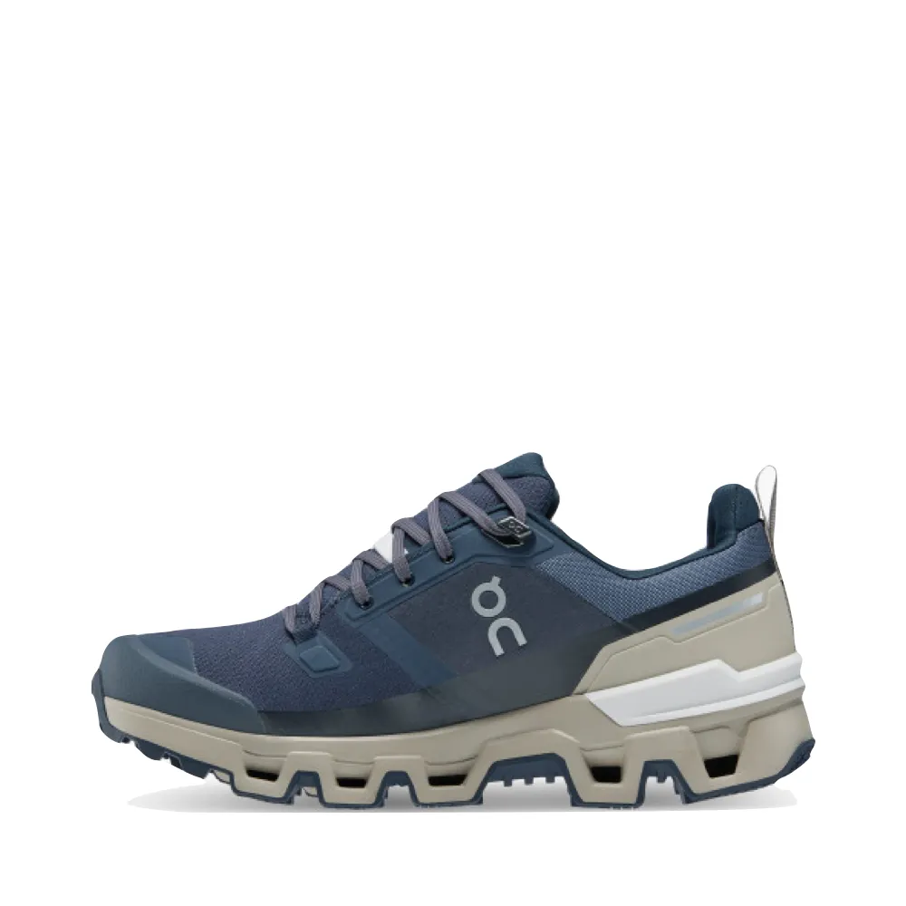 On Women's Cloudwander Waterproof Low Hiking Shoes in Navy/Desert