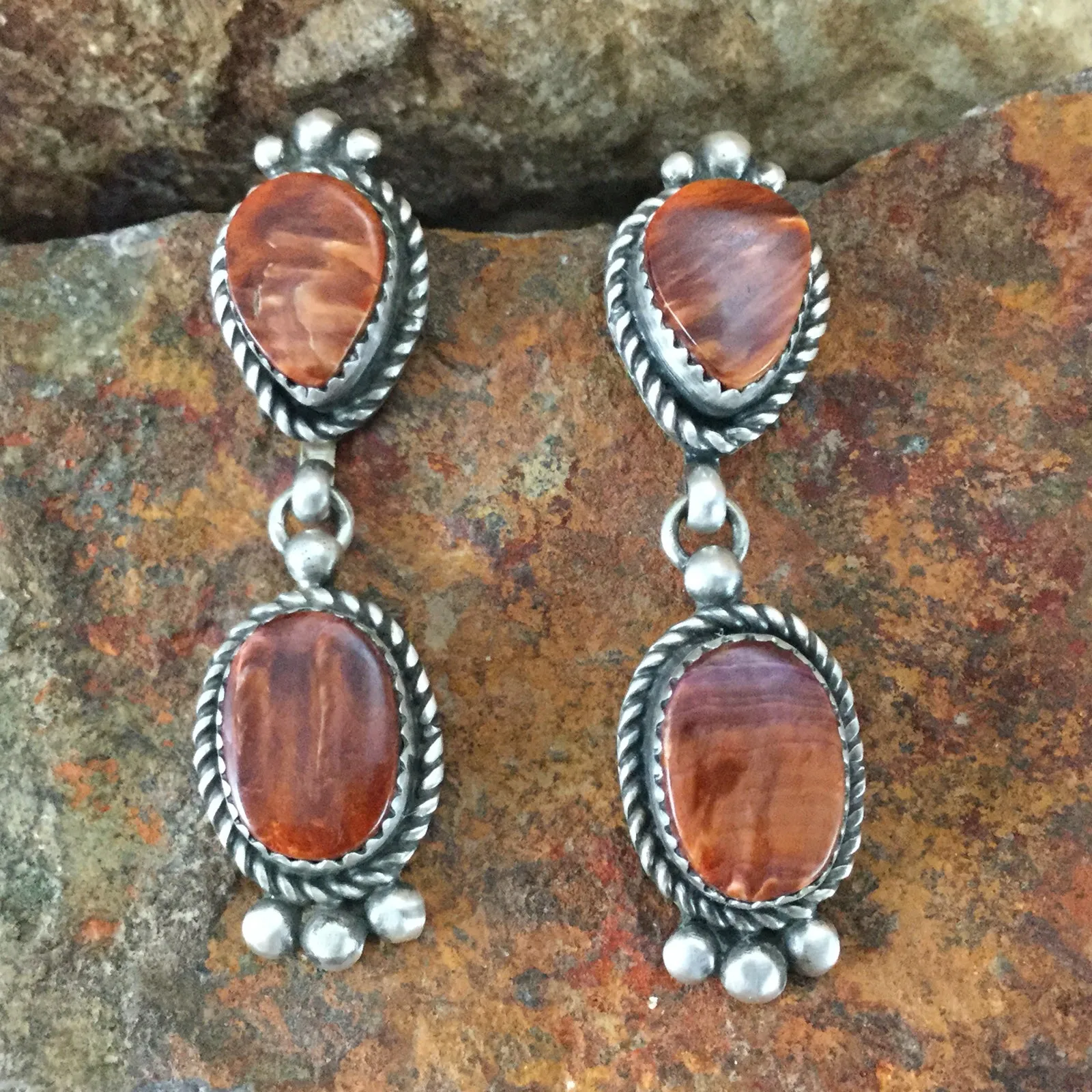 Orange Spiny Oyster Sterling Silver Earrings by Mary Tso