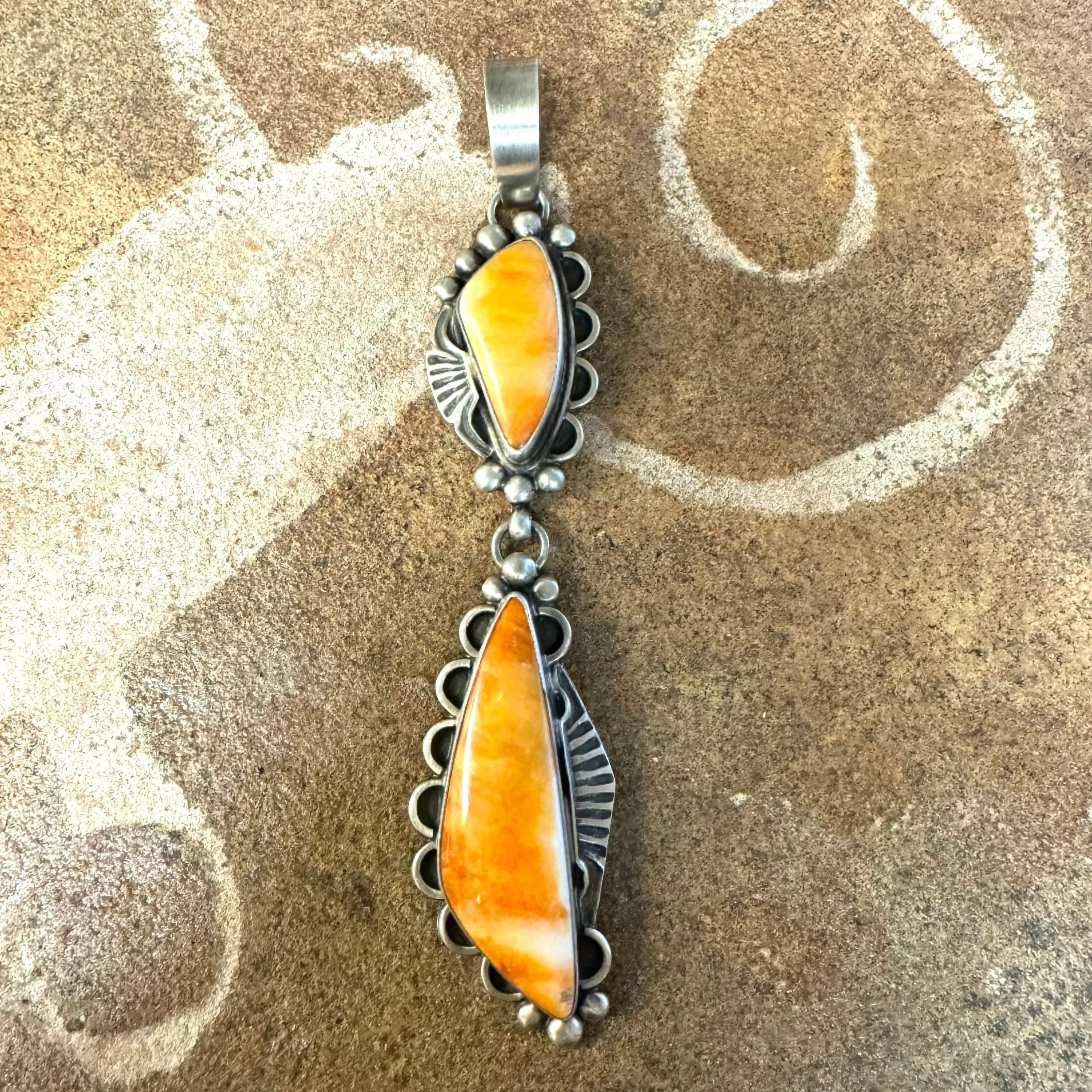 Orange Spiny Oyster Sterling Silver Pendant by Mary Tso