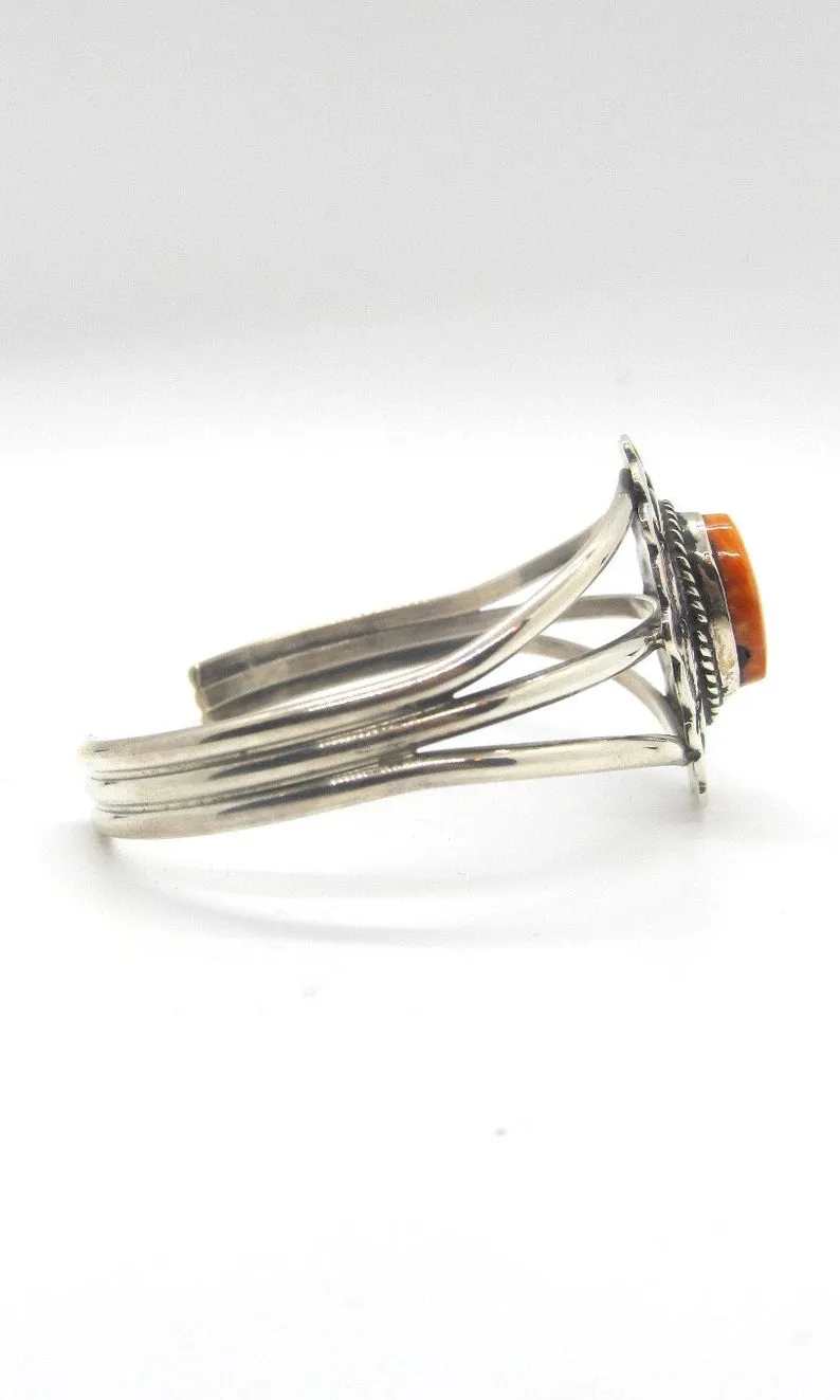 ORANGE ZEST Spiny Oyster Shell & Sterling Silver Concho Cuff