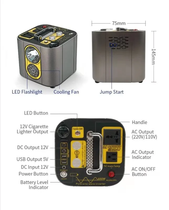 Outdoor Power Station 126000mAh 600W w/AC output 110V Pure sine wave JumpStarter - #S6600