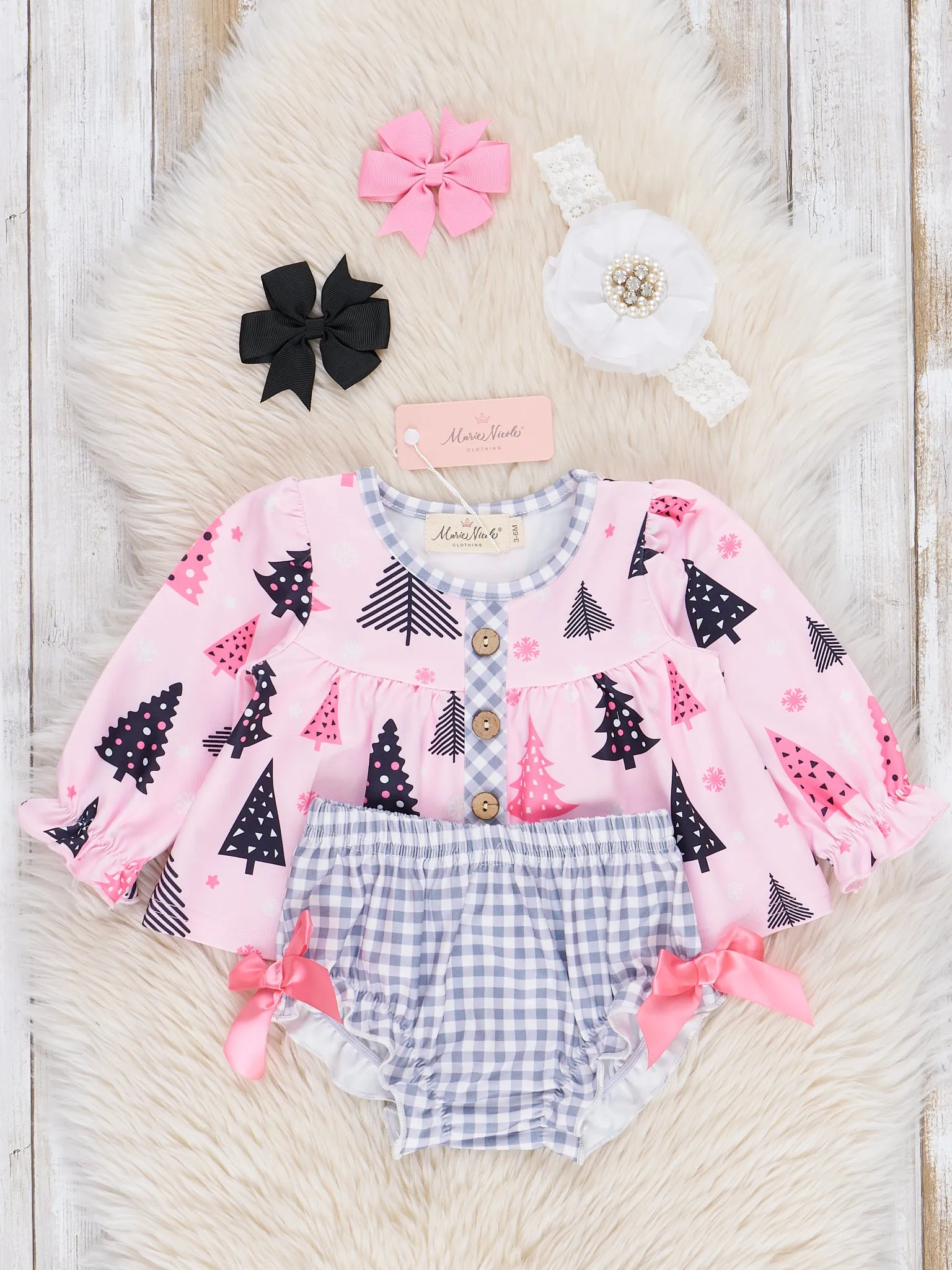 Pink Forest Gingham Ruffle Bloomers Outfit