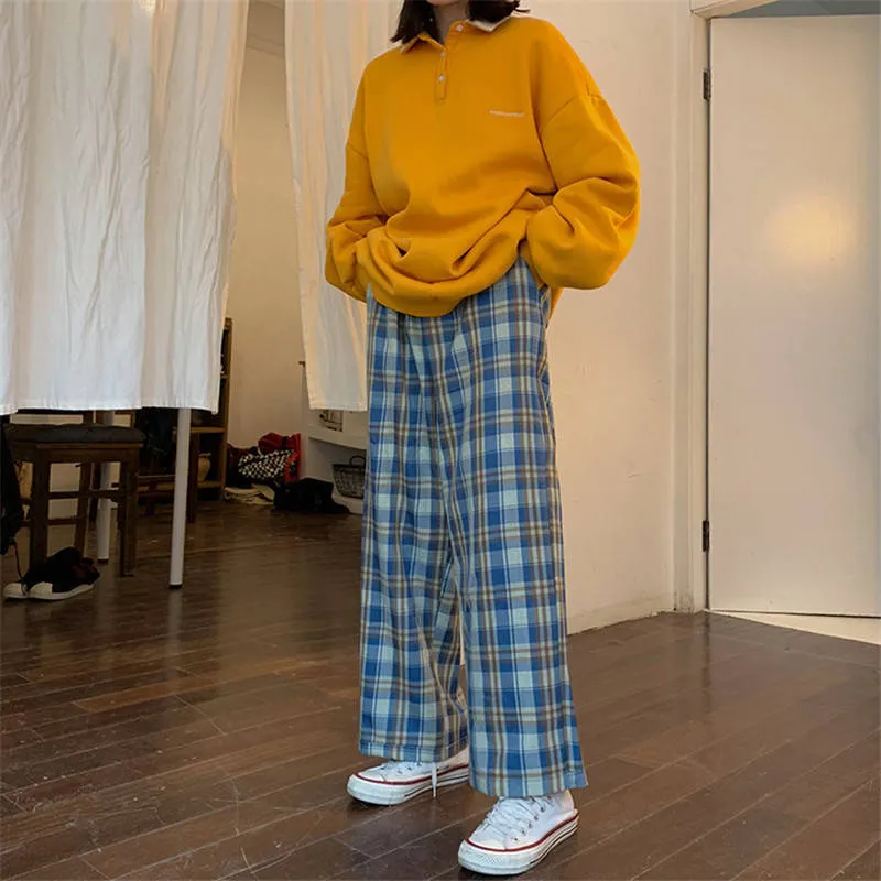 Plaid Pants With Elastic Waist