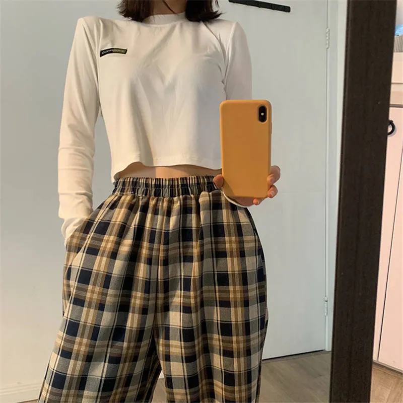 Plaid Pants With Elastic Waist