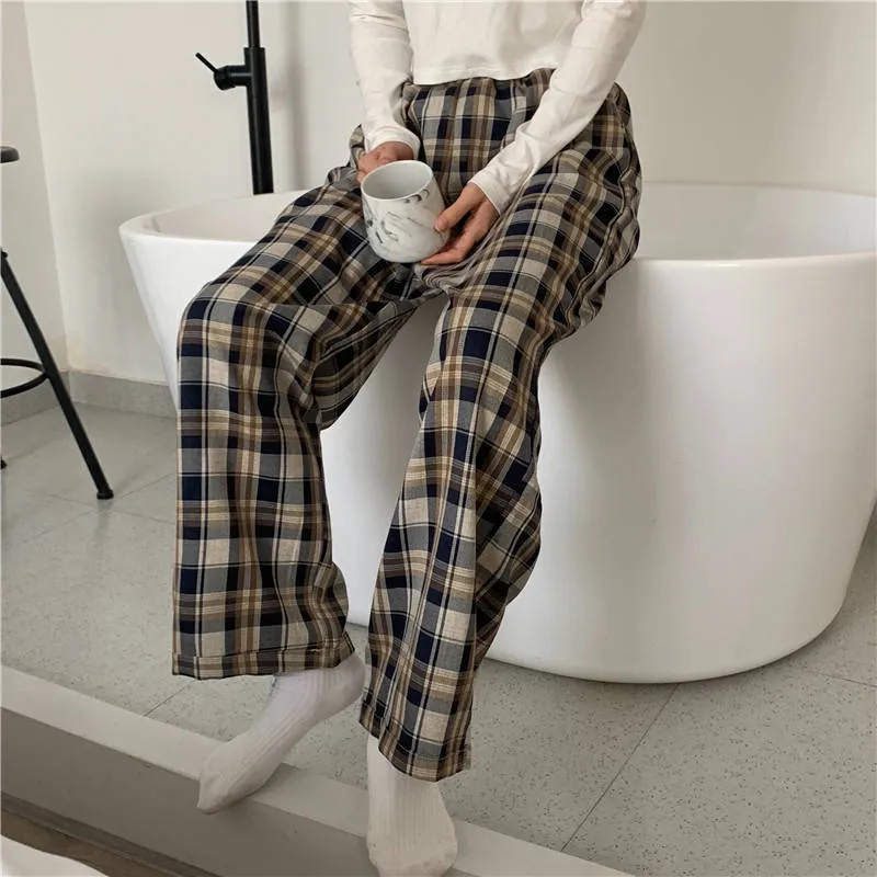 Plaid Pants With Elastic Waist