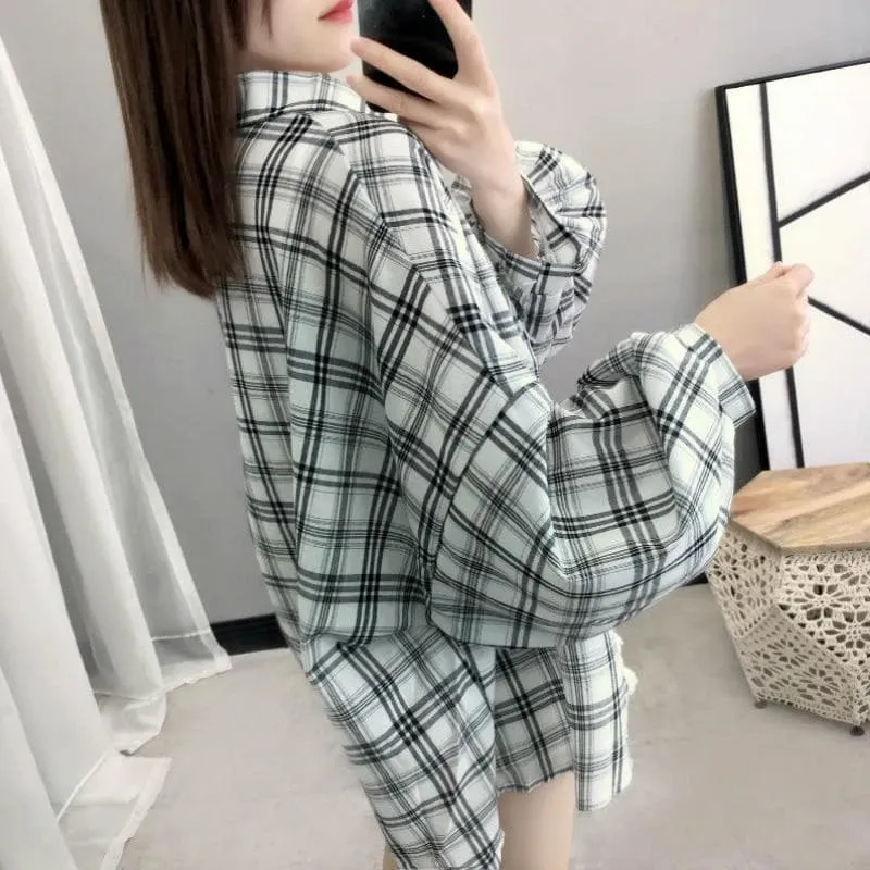 Plaid Shirt with Balloon Sleeves