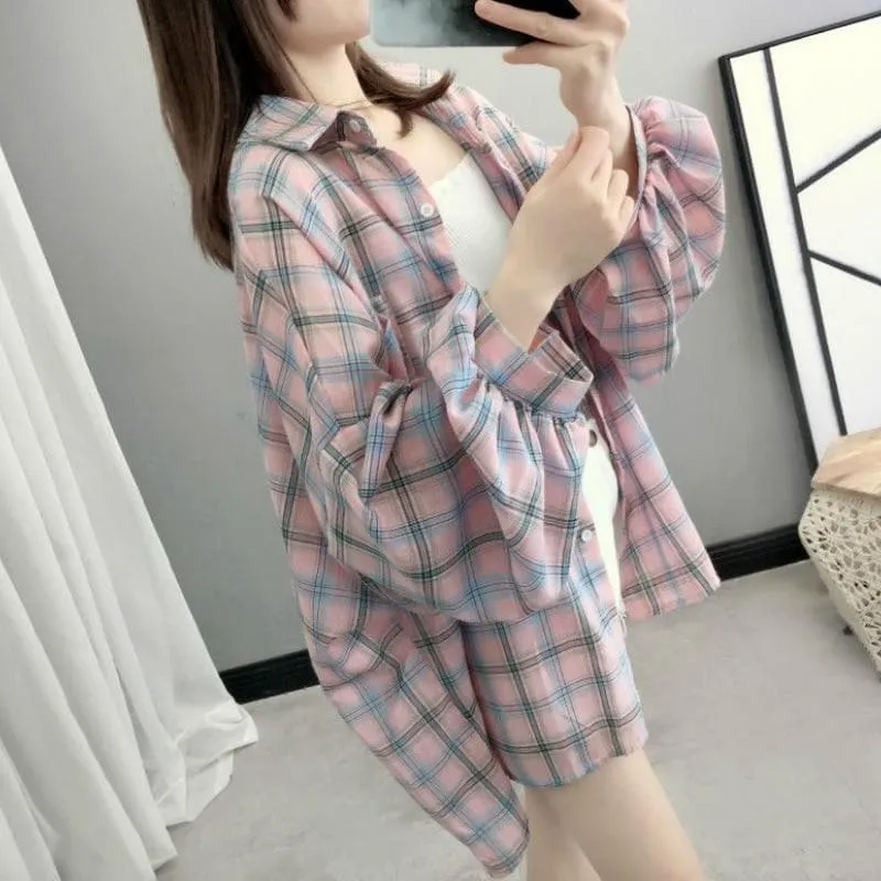 Plaid Shirt with Balloon Sleeves